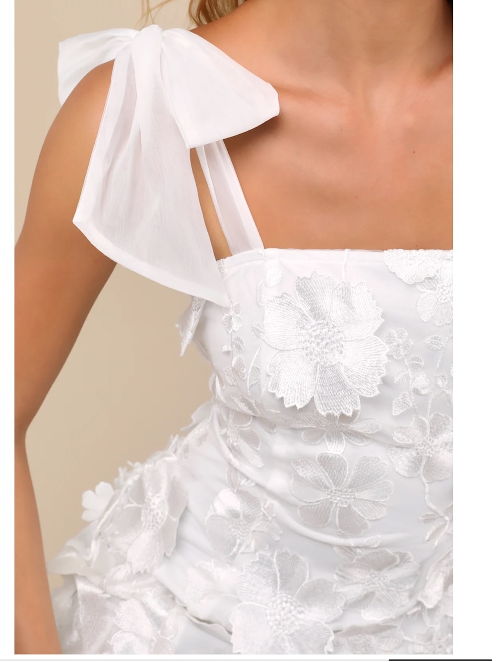 Lulus Emphatically Adorable White 3D-Floral Tie-Strap Mini Dress Medium - Picture 4 of 15